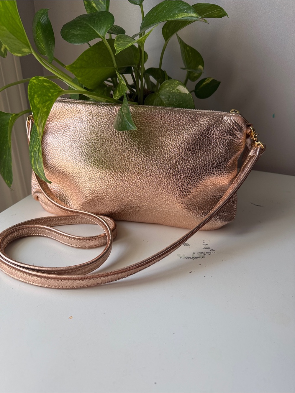 SATCHEL with Emily McCarthy Metallic Rose Gold Crossbody Bag
